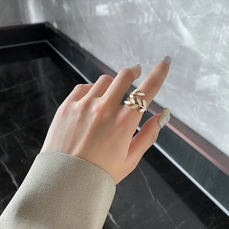 2022 New Luxury Leaf Branch Shape Open Rings For Women Korean Party Exquisite Finger Ring Girls Minimalist Unusual Jewelry Gifts