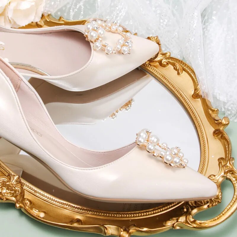 Pearl shoe buckle accessories high heel shoe buckle square drill buckle removable wedding shoes decorative buckle shoe flower