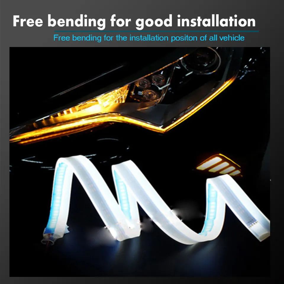 1pc Newest Cars DRL LED Daytime Running Lights Auto Flowing Turn Signal Guide Strip Headlight Assembly Car Styling Accessories