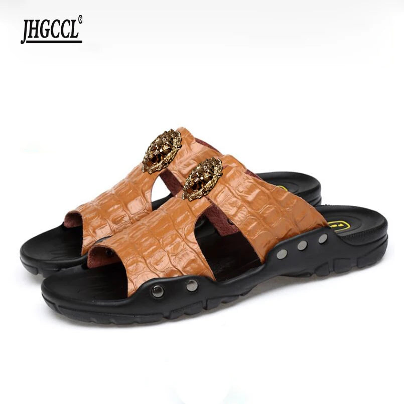 2024 Men's slippers Cowhide flip-flops casual beach shoes cowhide slippers men's flip-flops, brand designer casual slippers P31