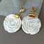 Y·YING White Mop Shell carved Flower White Pearl  Gold color Plated Stud Earrings cute Drop earrings