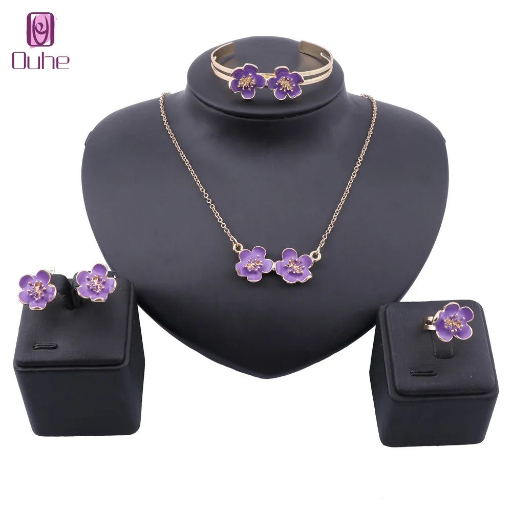 Fashion Girl Jewelry Lovely Flower Children Necklace Bangle Earring Ring Kids Baby Costume Jewelry Set 3 Colors