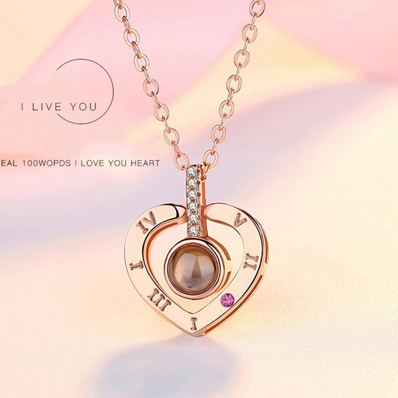 100 Languages I Love You Projection Pendant Necklace For Women Couple Romantic Memory Necklace Wedding Jewelry Valentine's Day