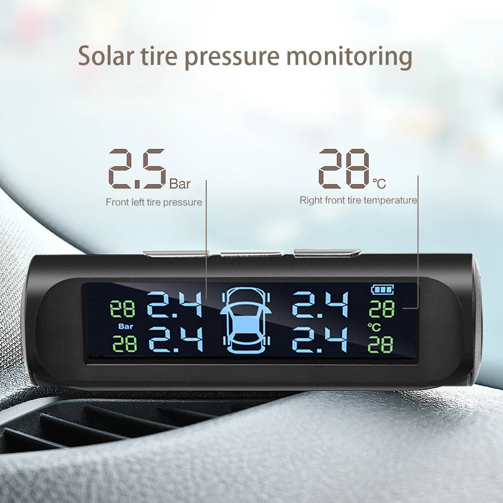 Smart Solar Power TPMS Car Tire Pressure Monitor System Real Time Tire Presure Display Wireless 4 External Sensors Dropshipping