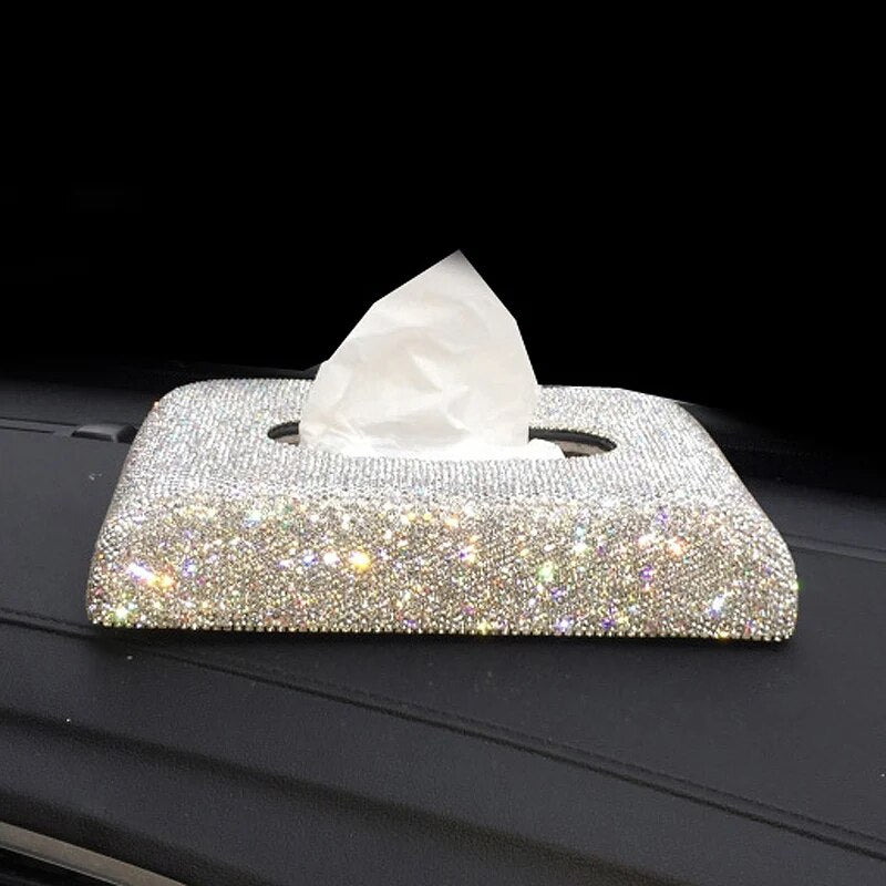 Creative Bling Crystal Diamond Car Ornaments Decoration Car Tissue Box Paper Holder Storage Rhinestone Car Interior Accessories