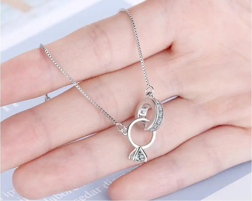 S925 Silver Plated Zircon Double Circle Charm Bracelet&Bangle For Women Elegant Party Jewelry Gift Pulseras sl130