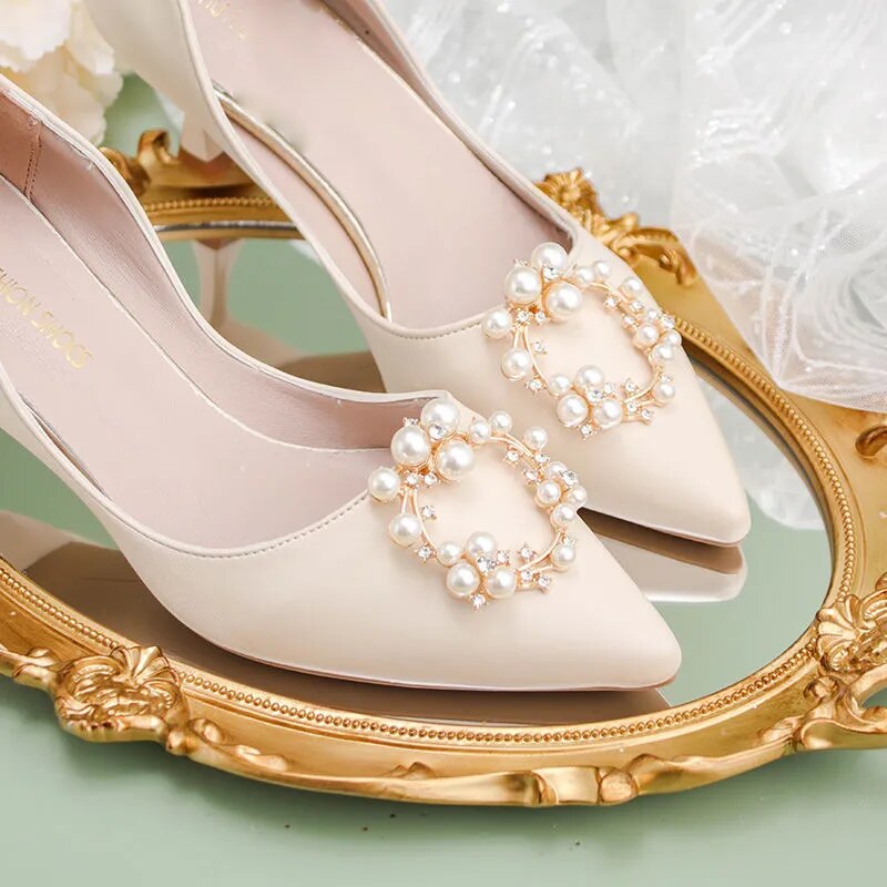 Pearl shoe buckle accessories high heel shoe buckle square drill buckle removable wedding shoes decorative buckle shoe flower