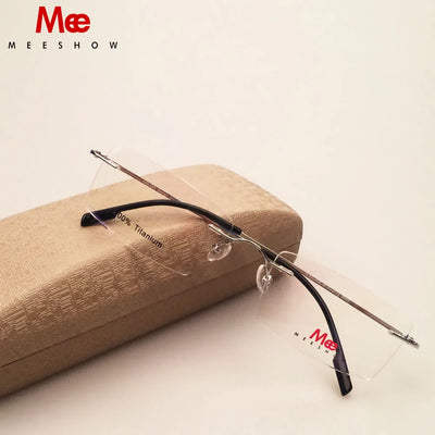 8508 High Quality Meeshow Rimless Glasses 100%Pure Titanium optical frame with case Eyeglasses Lunettes Custom Prescription Glas