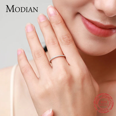 Modian Simple Elegant Silver Ring Solid 925 Sterling Silver Dazzling Clear CZ Finger Rings For Women Wedding Statement Jewelry