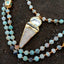 Y.YING 3 Strands Natural Moss Amazonite Multi Color Blue Turquoise Necklace Biwa Pearl Agate Druzy Pendant