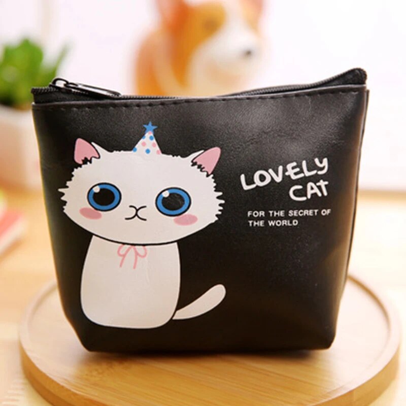 Stationery creative coin purse cute cartoon kitten PU material children wallet student coin purse key lock key storage bag