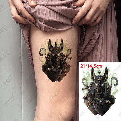 Temporary Tattoo Sticker Body Art Big Size Ancient Egypt Warrior Anubis Dog Water Transfer Fake Tatoo Flash Tatto for Men Women