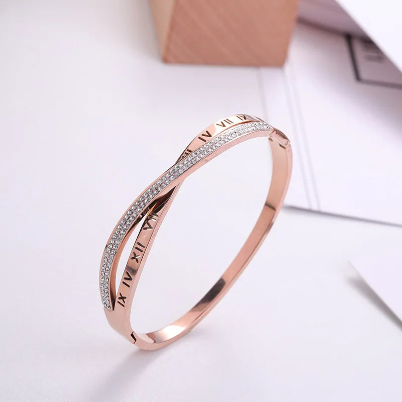 New Fashion Classic Women's Bracelet Silver Color Gold Bangles for Women Rose Gold Rhinestone Bracelet Cuff Trendy Jewelry Gifts