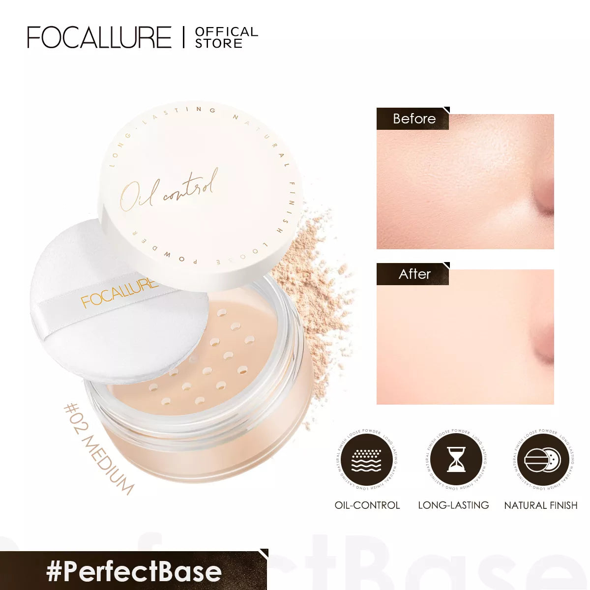 FOCALLURE Face Loose Powder Mineral 2 Color Waterproof Matte Setting Finish Makeup Oil-control Professional Womens Cosmetics