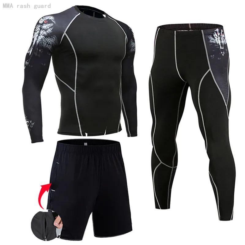 Men's Compression Sportswear Suits Gym Tights Training Clothes Workout Jogging Sports Set Running Rashguard Tracksuit For Men