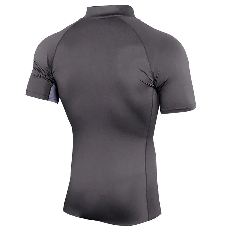 Half Zip Stretch Quick Dry Stand Collar Running Shirt Men Compression Crossfit Trainning Gym Fitness T-Shirt Sportswear Clothing