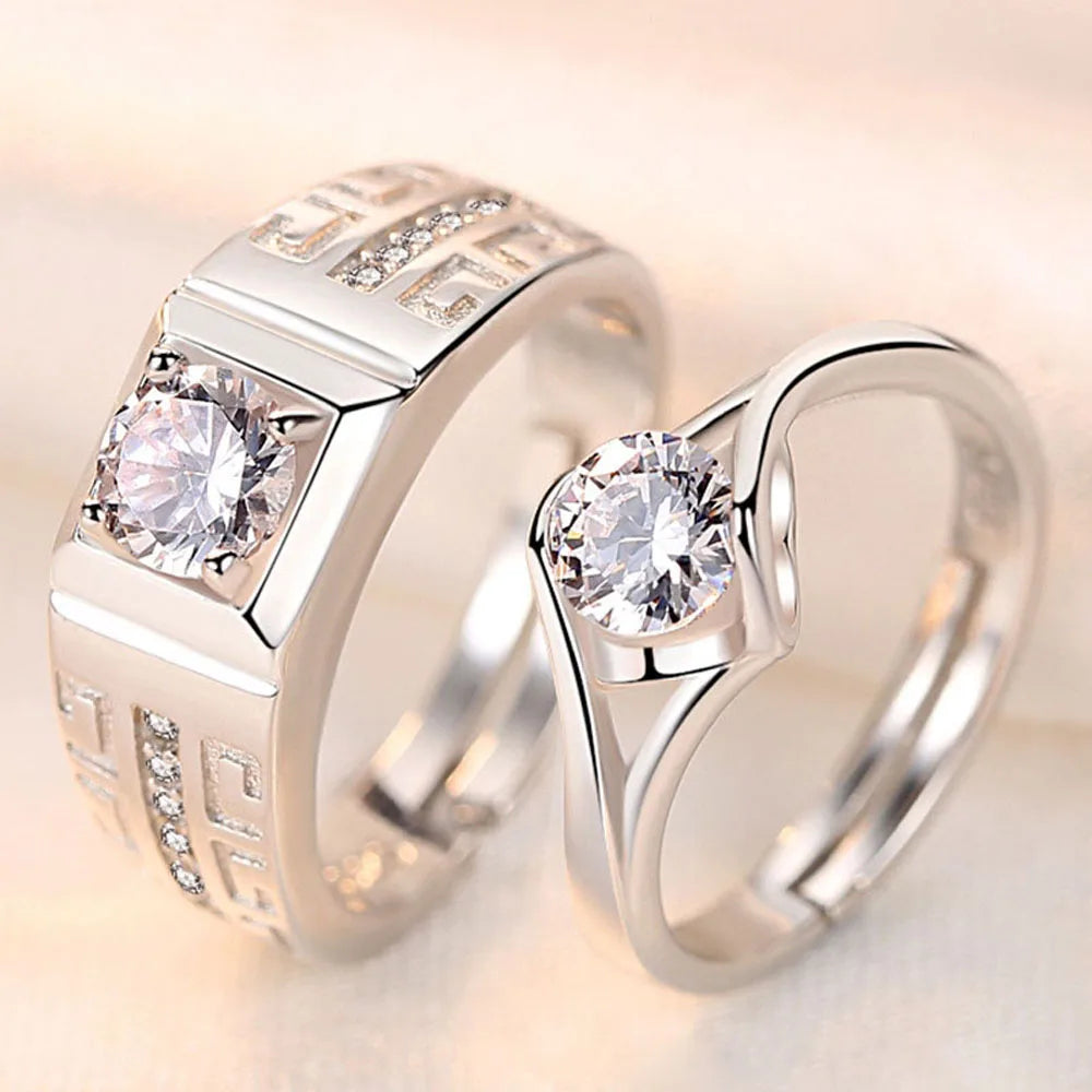 2Pcs/Pair Copper Plated Platinum Resizeable Engagement Couple Ring Men Women Cystal Adjustable Gift Wholesale Drop Shipping