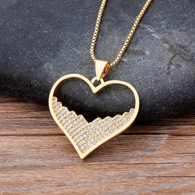 Luxury Fashion Cubic Zirconia Heart shape Pendant Women Gold Color High Quality Chain Necklace Sparking Jewelry Party Gift