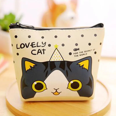 Stationery creative coin purse cute cartoon kitten PU material children wallet student coin purse key lock key storage bag