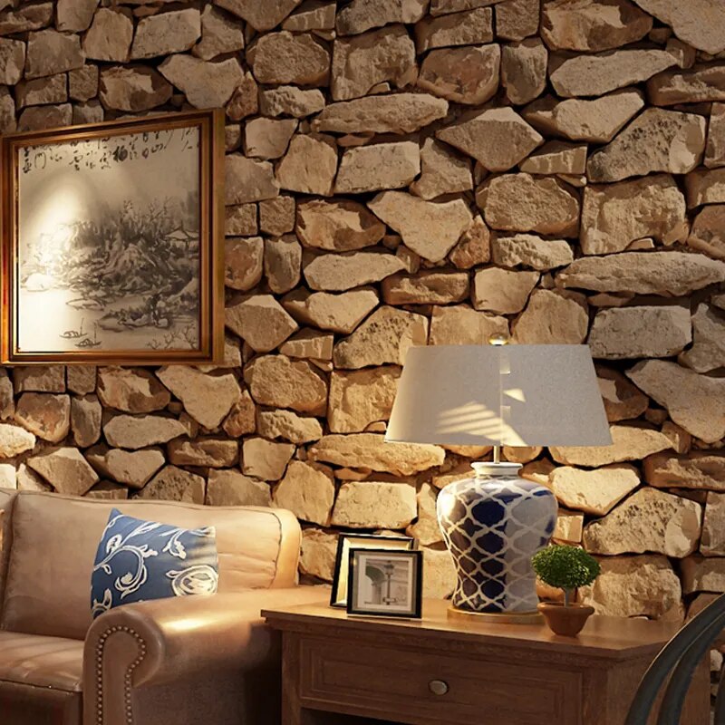 10M Waterproof Vintage 3D Stone Effect Wallpaper Roll Modern Rustic Realistic Faux Stone Texture Vinyl PVC Home Decor Wall Paper