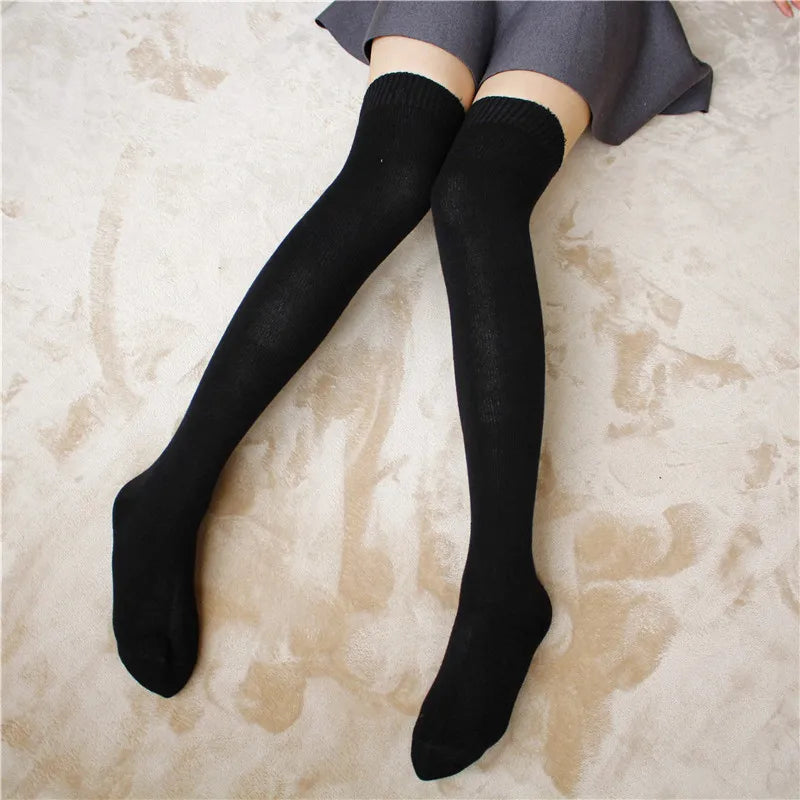 Winter Super Warm Cotton Women Socks Cotton  Solid Color Thigh High Over Knee Stocking For School Girls Lolita Dropshipping