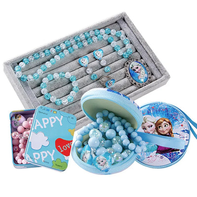 5pcs/set Anime Frozen Elsa Anna Necklace Bracelet ear studs Figure Toys Disney Princess Frozen Accessories Kids Girls Toy Gifts