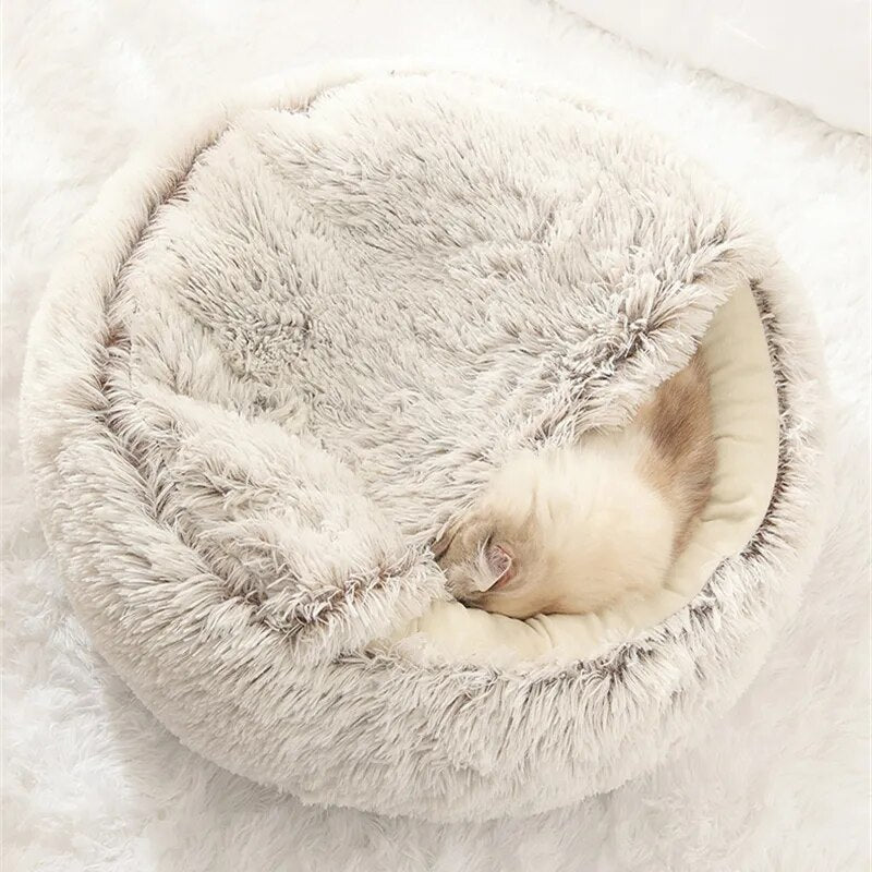 New Pet Dog Cat Round Plush Bed Semi-enclosed Cat Nest for Deep Sleep Comfort in Winter Cats Bed little Mat Basket Soft Kennel