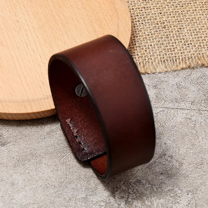 KOtik Vintage Irregular Men Genuine Leather Bracelets Wide Brown Cuff Wrap Bracelets&Bangles Punk Wristband Women Men Jewelry