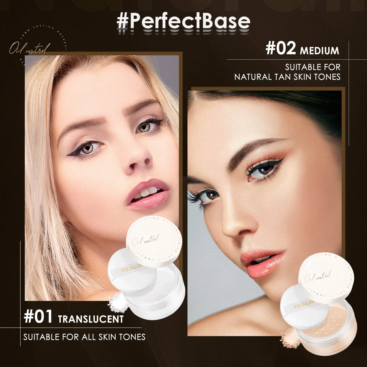 FOCALLURE Face Loose Powder Mineral 2 Color Waterproof Matte Setting Finish Makeup Oil-control Professional Womens Cosmetics