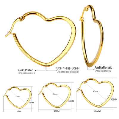 LUXUSTEEL New Big Heart Hoop Earrings Women Accessories Gold Color Size 25mm 35mm 45mm Earrings Fashion Jewelry Stainless Steel