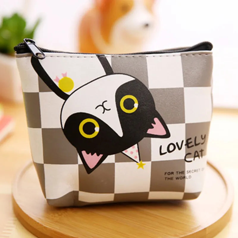 Stationery creative coin purse cute cartoon kitten PU material children wallet student coin purse key lock key storage bag