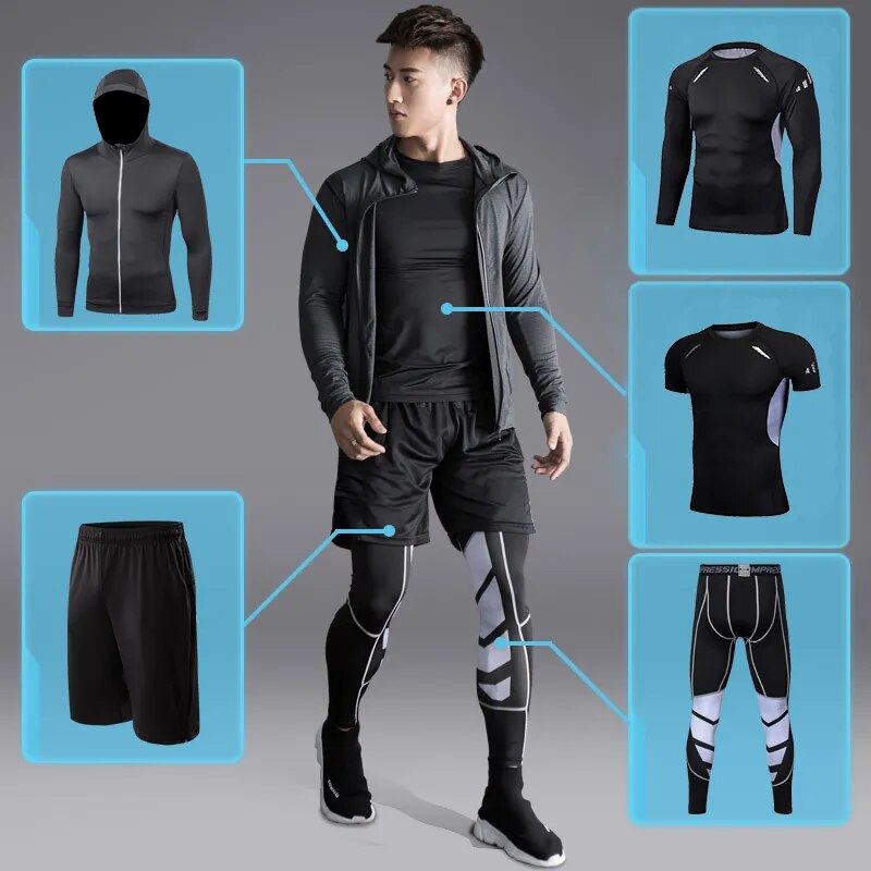 Dry Fit Men's Training Sportswear Set Gym Fitness Compression Sport Suit Jogging Tight Sports Wear Clothes 4XL5XL Oversized Male