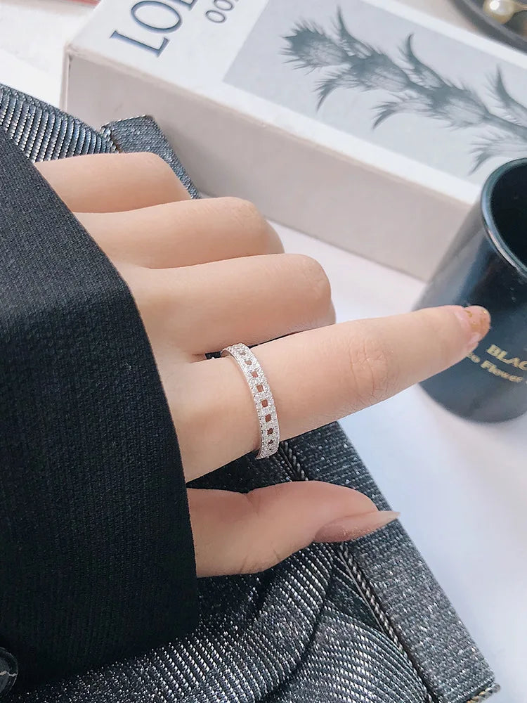 2020 New style white zircon single row ring hot selling 925 silver popular ring Korean version white zircon female ring fashion