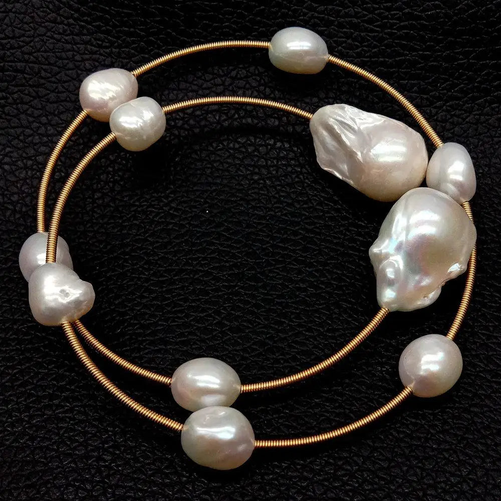 Y·YING Freshwater White Baroque Pearl Keshi Pearl Adjustable Bracelet classic for women