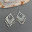 Y·YING Natural White Sea Shell Rhombus Hollow-Carved White Rice Pearl Dangle 925 Silver Hook Earrings