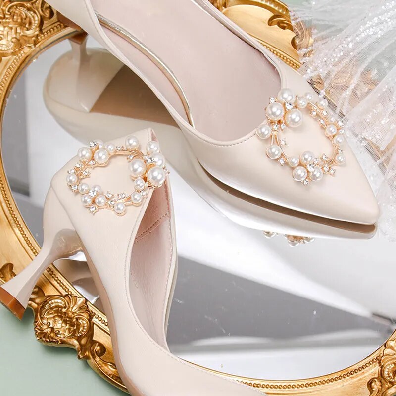 Pearl shoe buckle accessories high heel shoe buckle square drill buckle removable wedding shoes decorative buckle shoe flower