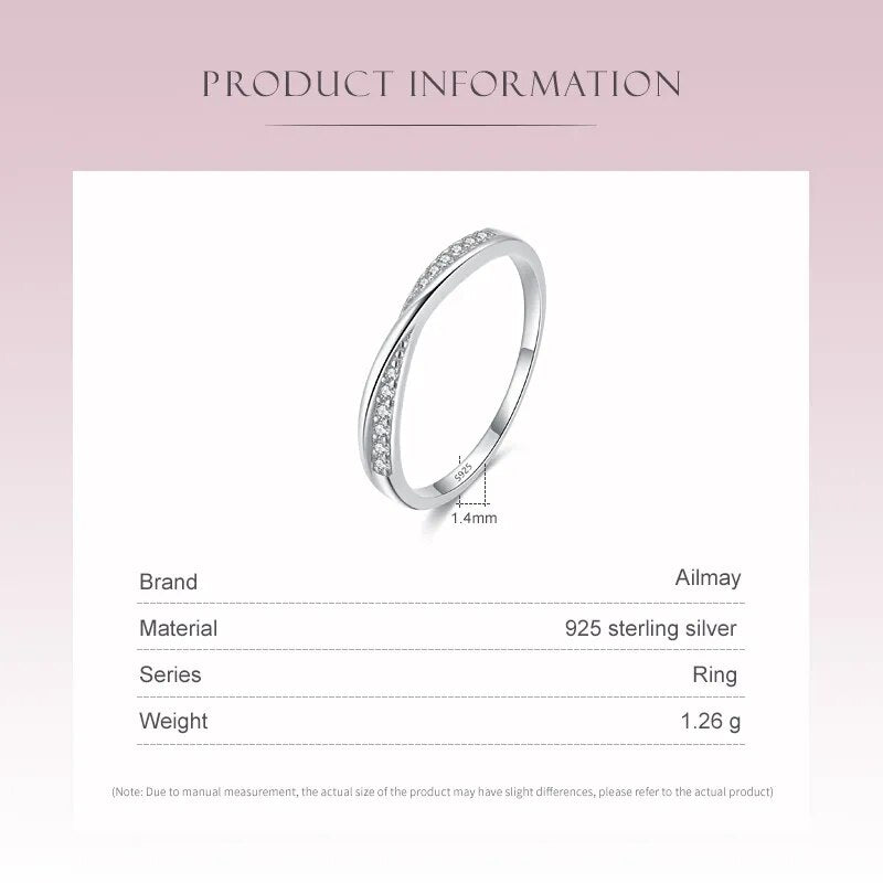 Ailmay Simple Interwoven Ring 925 Sterling Silver CZ Zircon Finger Rings For Fine Female Fashion Jewelry