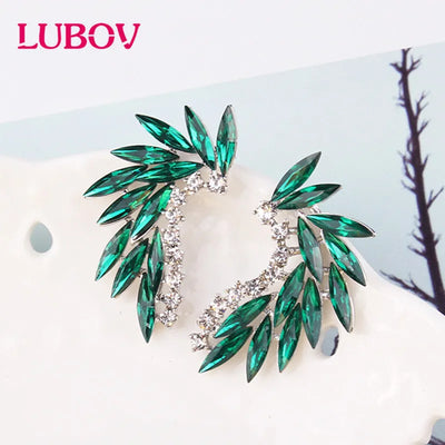 LUBOV 3 styles Colorful Wings Stud Earrings Acrylic Crystal Stone Women Piercing Earrings Trendy Wedding Jewelry Christmas Gift