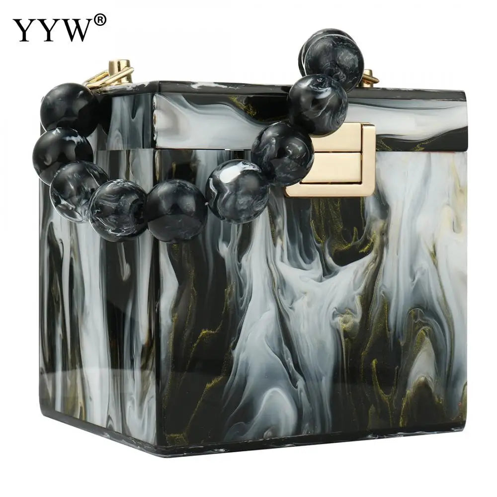 Women Acrylic Fashion Small Box Marble Texture Women Luxury Party Handbags Purses And Handbags Vintage Ladies Beaded Tote Bag