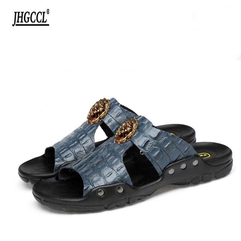 2024 Men's slippers Cowhide flip-flops casual beach shoes cowhide slippers men's flip-flops, brand designer casual slippers P31