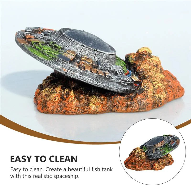 1Pc Emulation UFO Wreck Aquarium Landscaping Decorations Spaceship Resin Craft Fish Tank Ornament