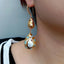 Y·YING  natural Cultured White Pearl Teardrop Shape Blue larimar Pave Brushed Bead Dangle Hook Earrings