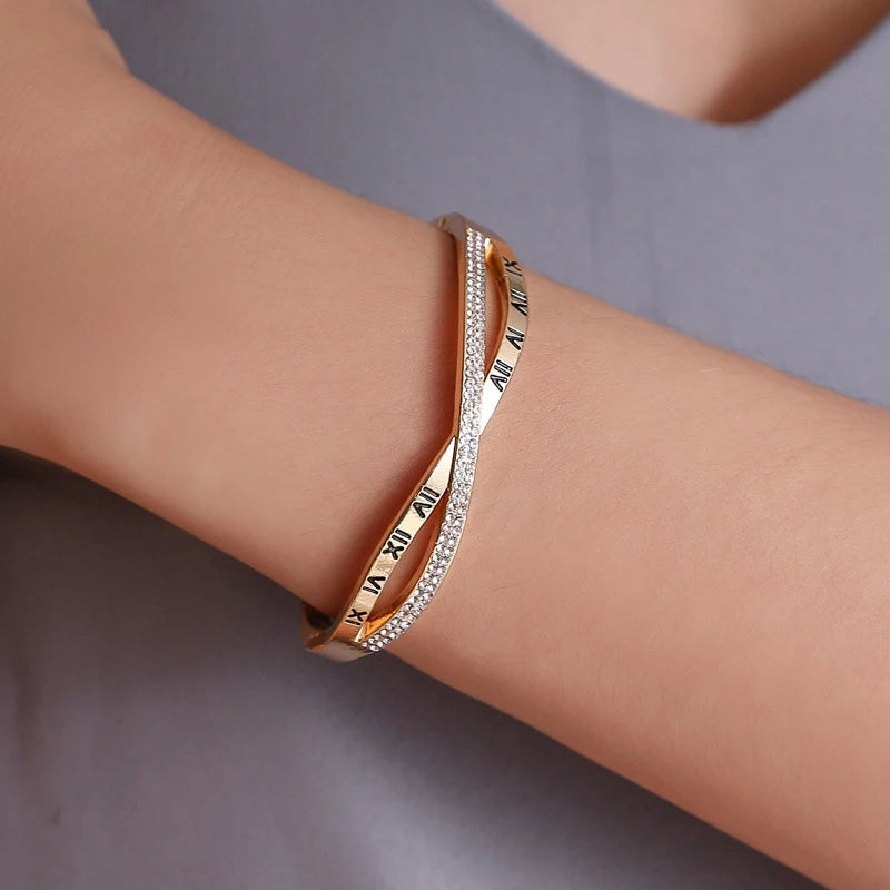 New Fashion Classic Women's Bracelet Silver Color Gold Bangles for Women Rose Gold Rhinestone Bracelet Cuff Trendy Jewelry Gifts