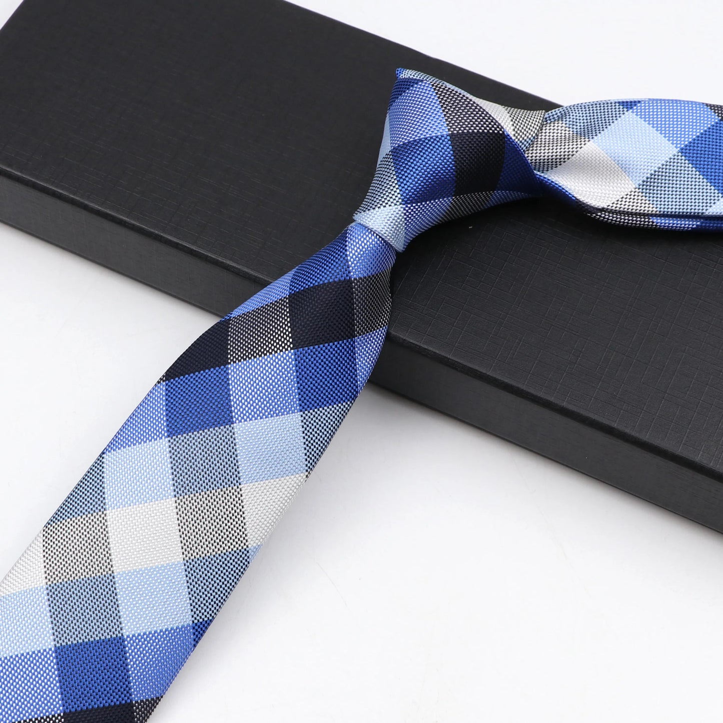 6cm Narrow Polyester Necktie, Jacquard Striped Plaid Skinny Tie