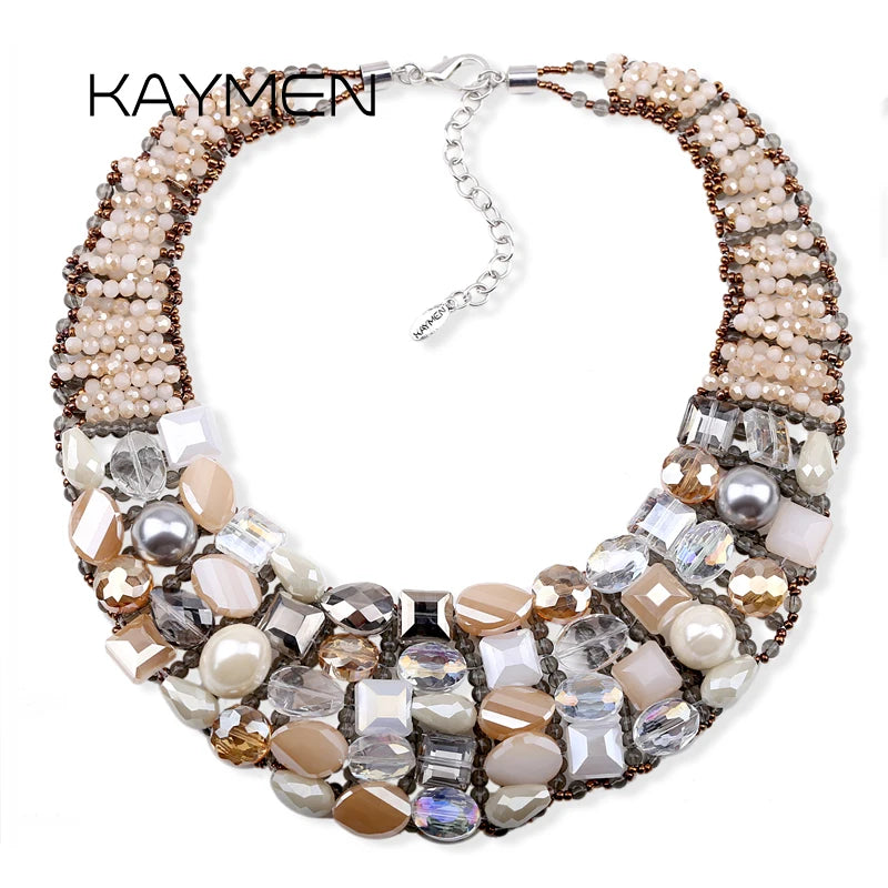 KAYMEN New Bohemian choker Necklace For Women Girls, Handmade Crystals Weaving Statement Necklace Wedding Party Jewelry NK-01656