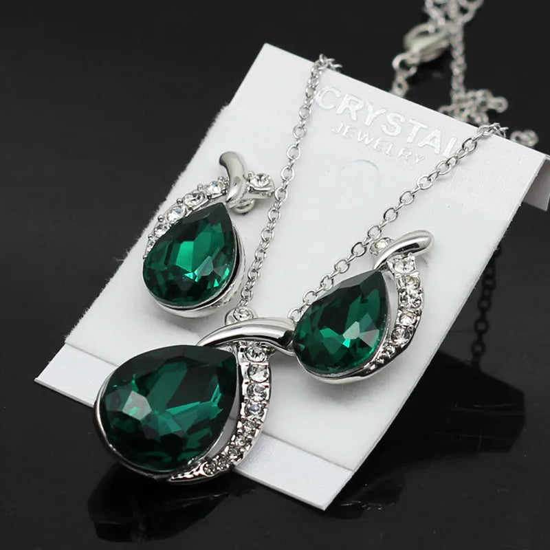 Emerald Green Water Drop Bridal Jewelry Sets New Rhinestones Austrian Crystal Necklac With Earring Italian Fashion Jewelleri