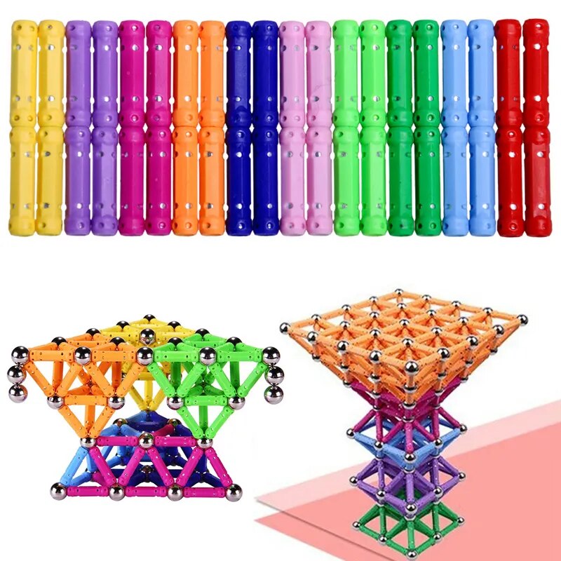 DIY Creative Designer Magnetic Sticks Metal Balls Magnet Building Blocks Construction Set Educational Toy for Kids Children Gift