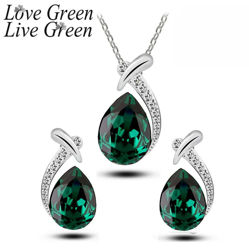 Emerald Green Water Drop Bridal Jewelry Sets New Rhinestones Austrian Crystal Necklac With Earring Italian Fashion Jewelleri