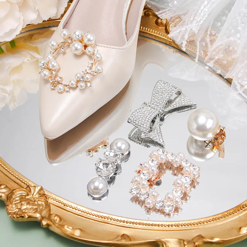 Pearl shoe buckle accessories high heel shoe buckle square drill buckle removable wedding shoes decorative buckle shoe flower