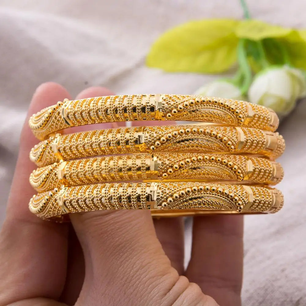 24K Dubai Bangels Gold Color Bracelets For women wife Girls African France wedding Party New pattern jewelry bridal gifts